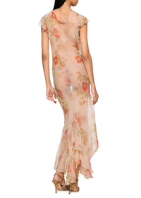 Vintage Peach Floral Cowl Neck Maxi Dress - Annie's Ibiza