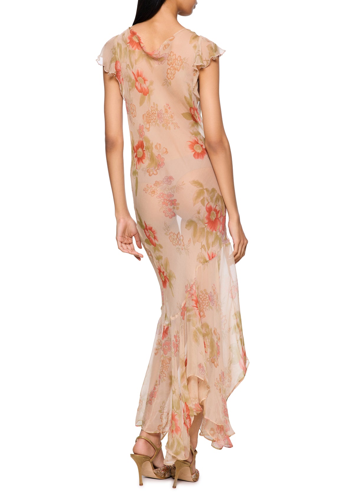 Vintage Peach Floral Cowl Neck Maxi Dress - Annie's Ibiza