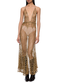 1940s Gold Lace Dress