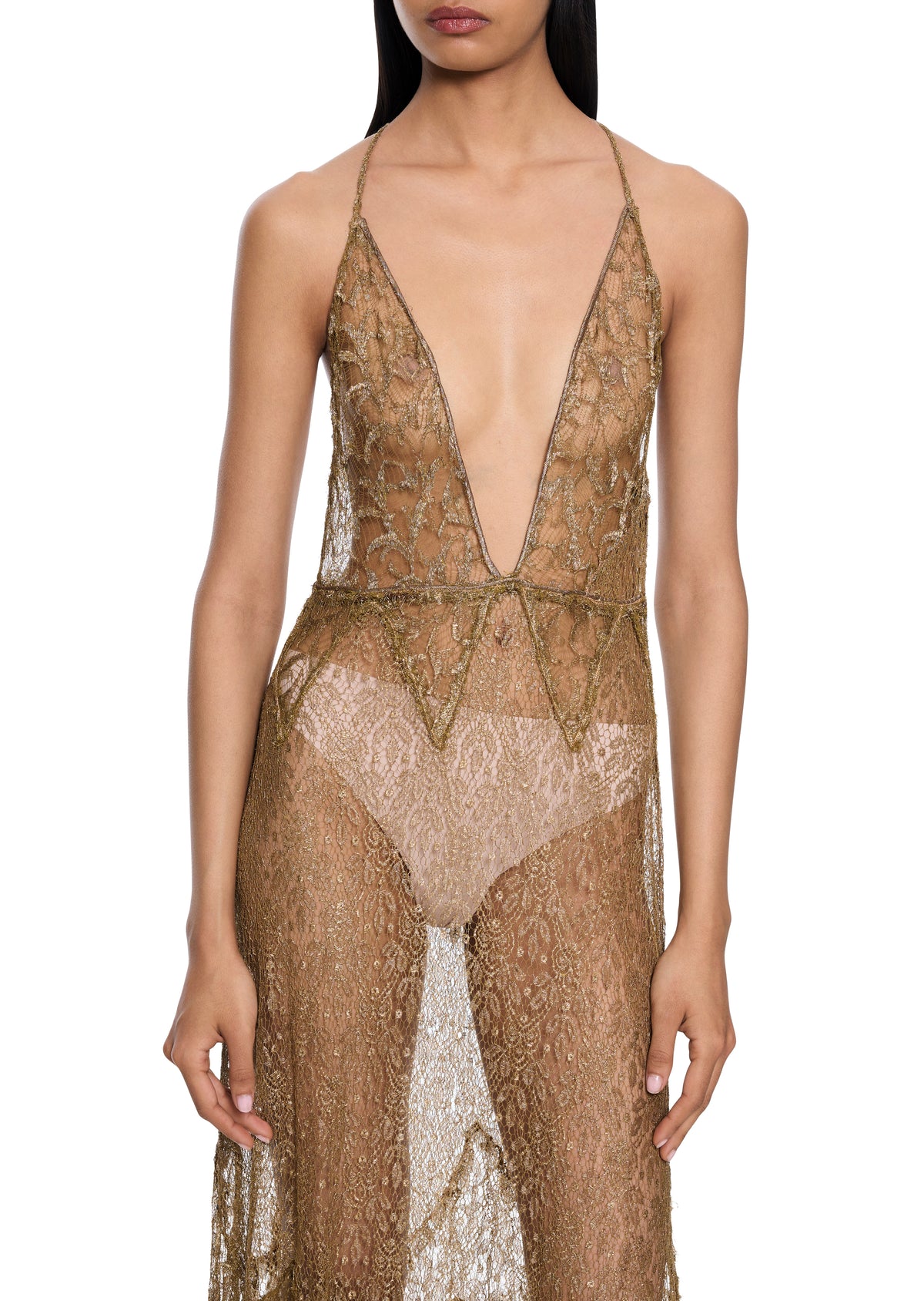 1940s Gold Lace Dress