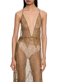 1940s Gold Lace Dress