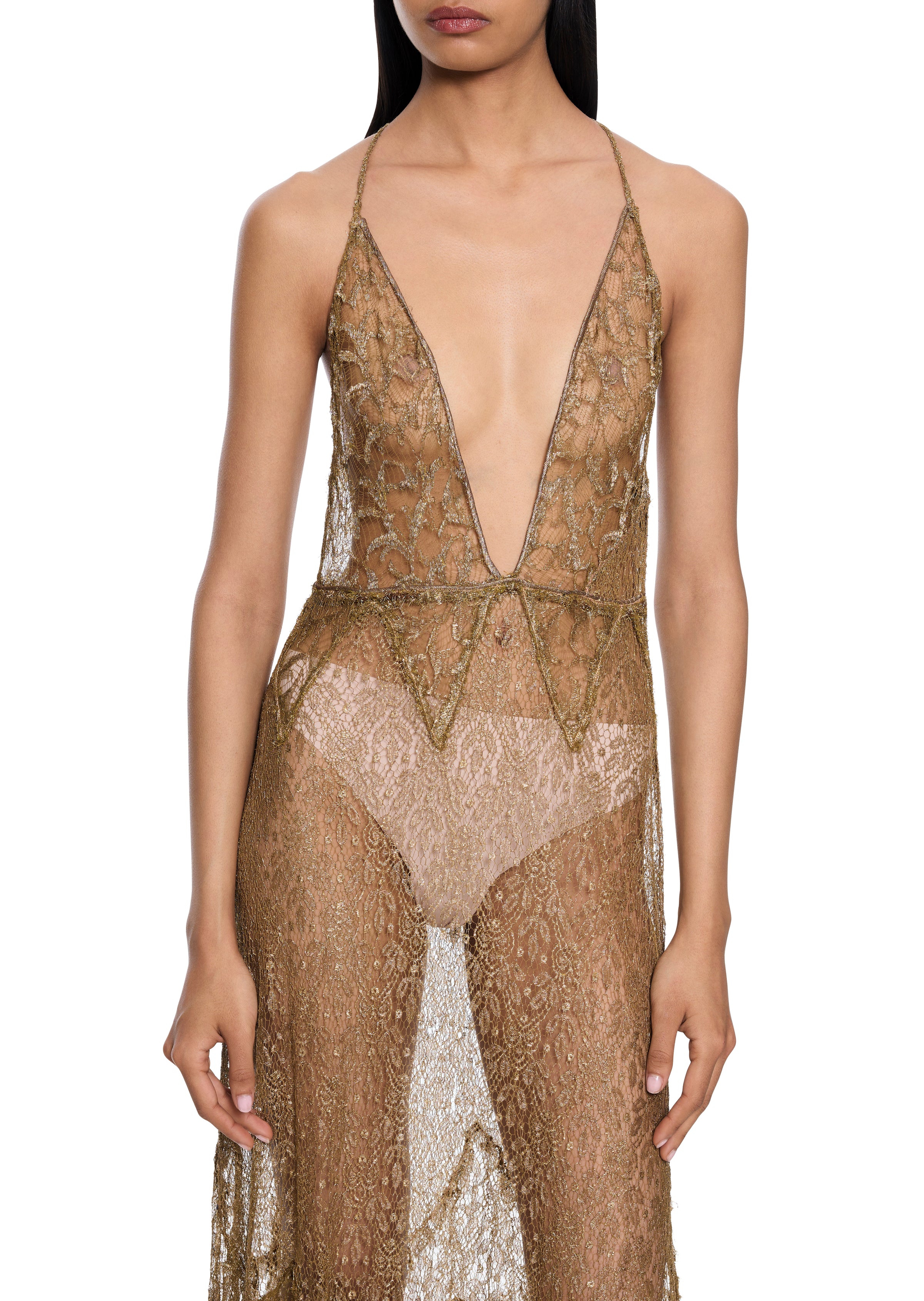 1940s Gold Lace Dress