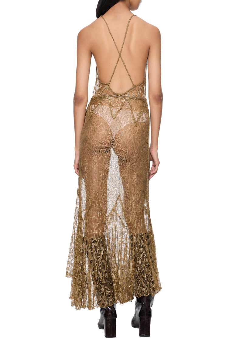 1940s Gold Lace Dress