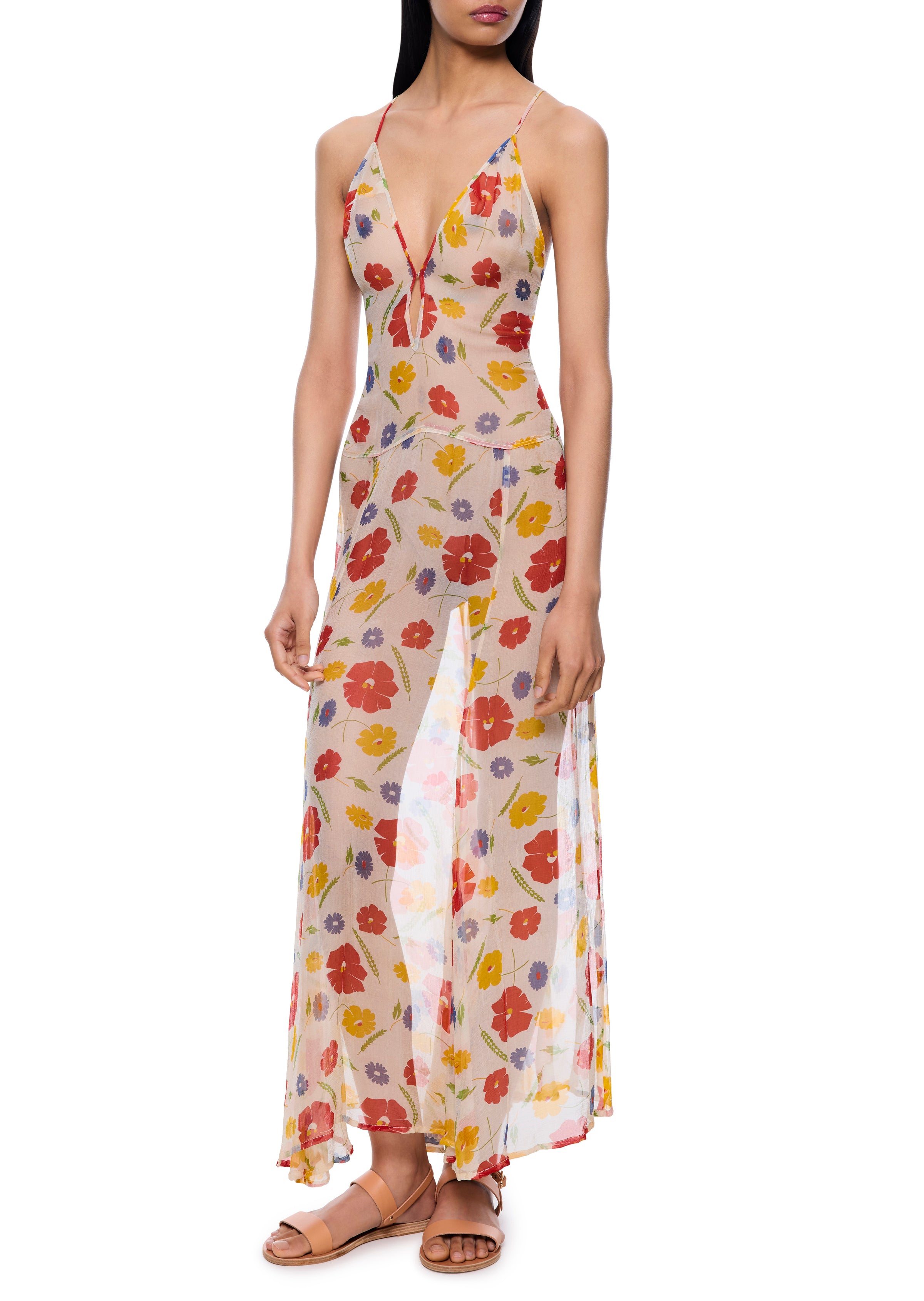 1940s Floral Silk Chiffon Dress