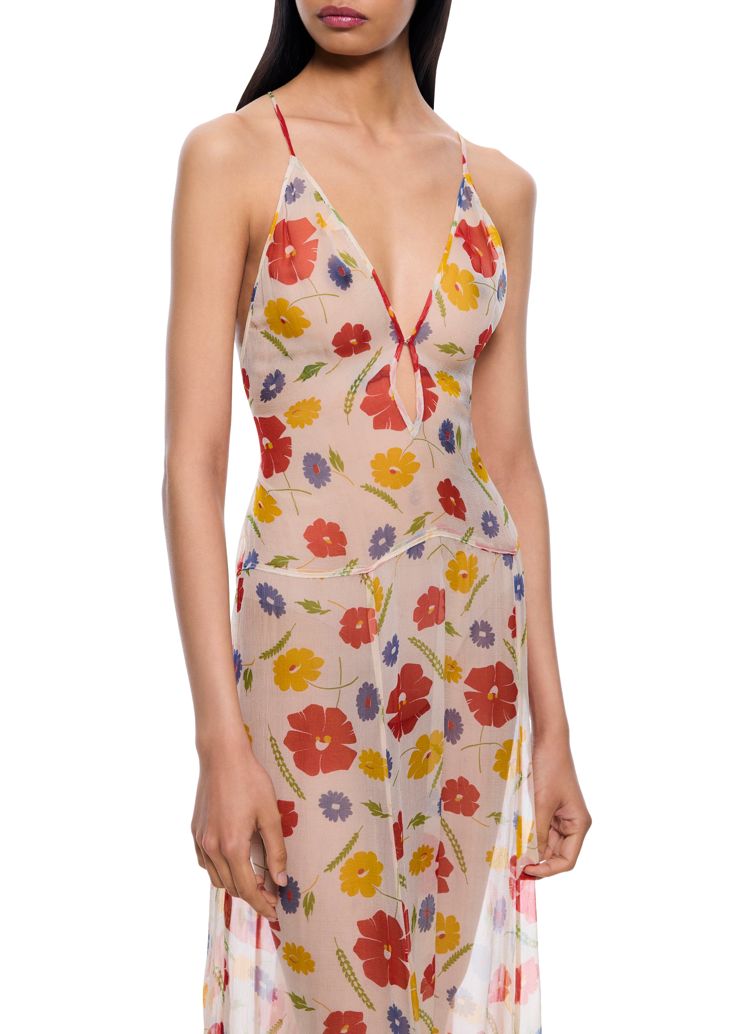 1940s Floral Silk Chiffon Dress