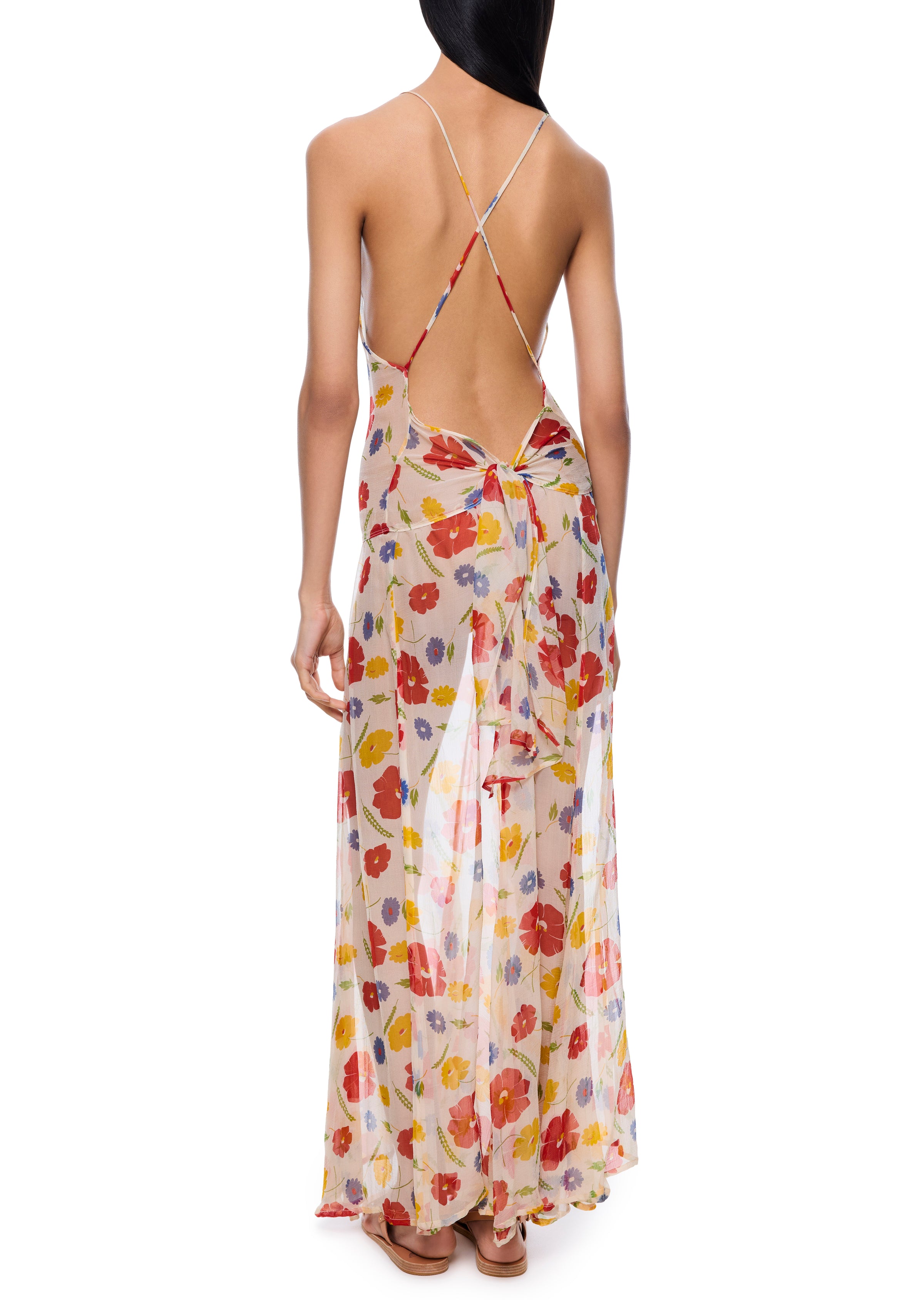 1940s Floral Silk Chiffon Dress