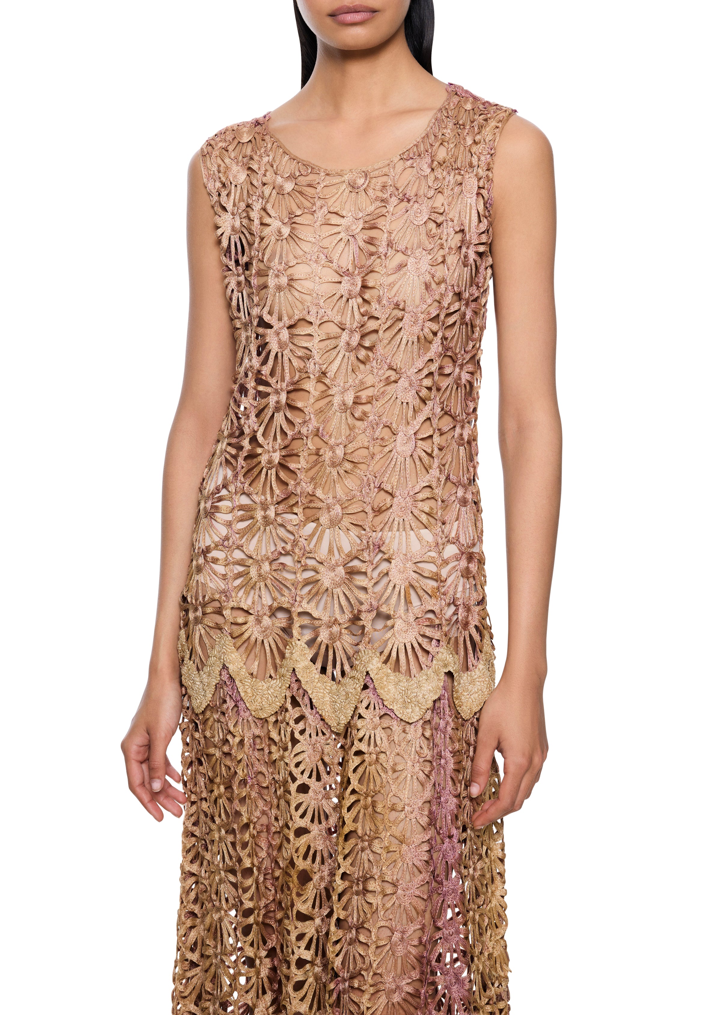 1920s Rose Silk Crochet Dress