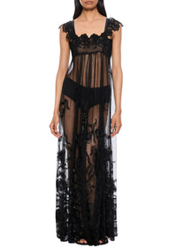 1930s Black Lace Gown with Scalloped Straps
