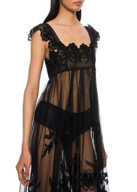 1930s Black Lace Gown with Scalloped Straps