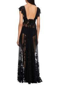 1930s Black Lace Gown with Scalloped Straps