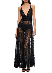 1940s Black Lace and Velvet Dress