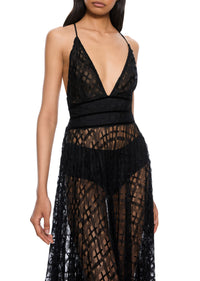 1940s Black Lace and Velvet Dress