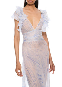 1930s White and Blue Chiffon Dress