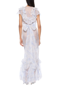 1930s White and Blue Chiffon Dress