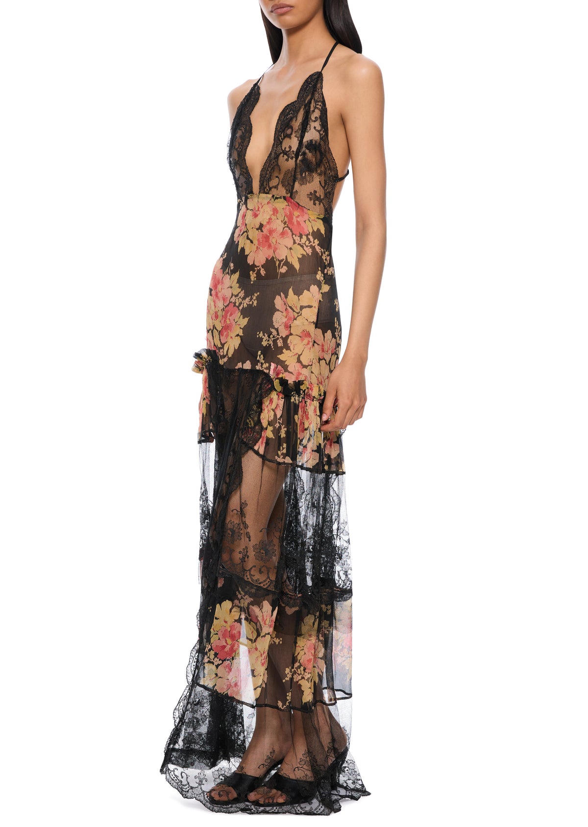 1940s Floral Chiffon Dress