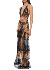 1940s Floral Chiffon Dress