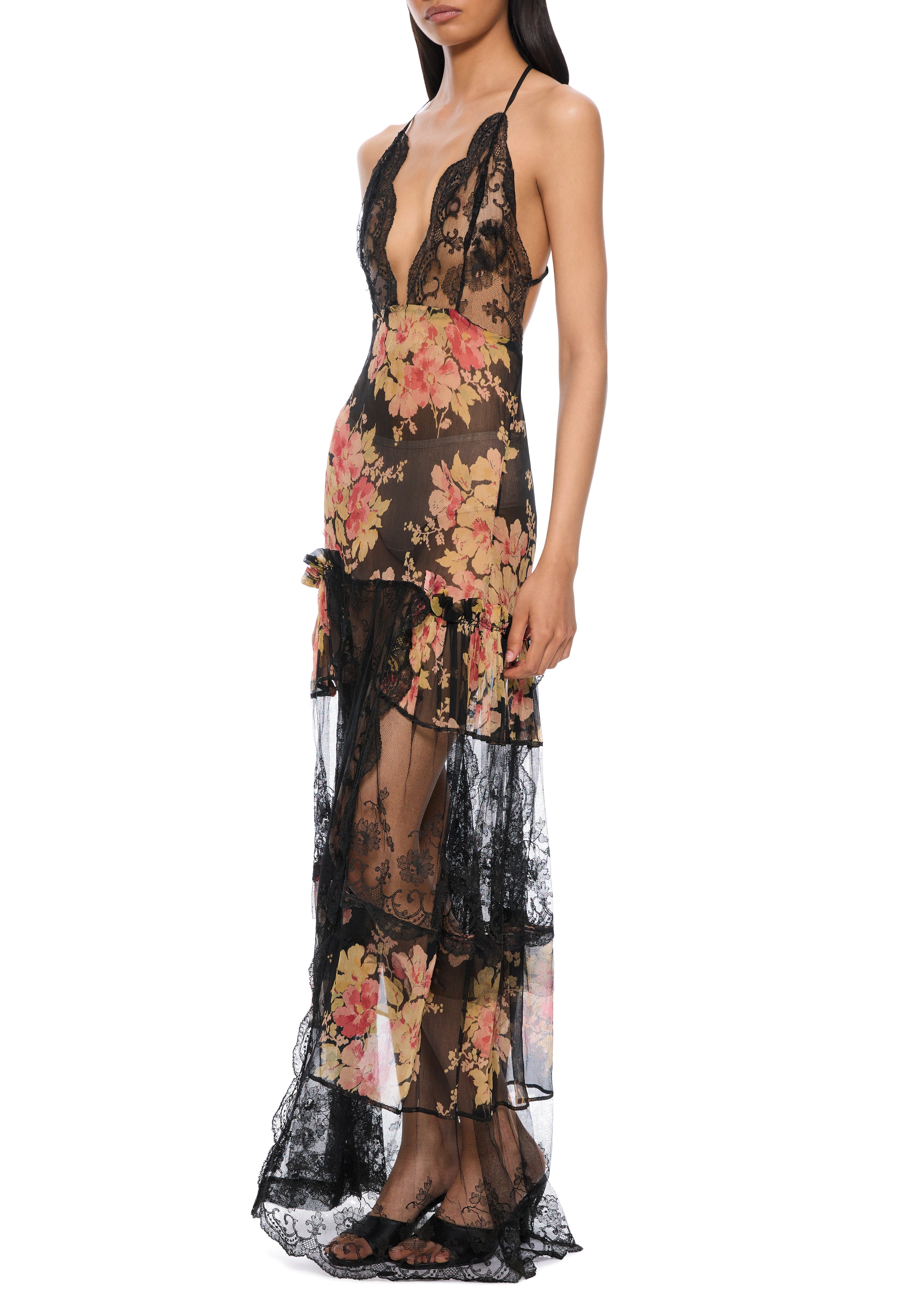 1940s Floral Chiffon Dress