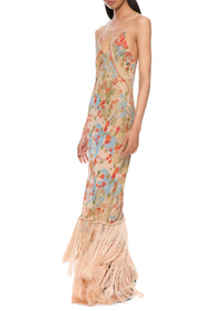 1940s Ivory Floral Print Gown with Fringing - Annie's Ibiza