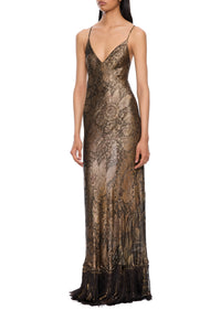 1930s Black and Gold Fringed Lamé Gown - Annie's Ibiza