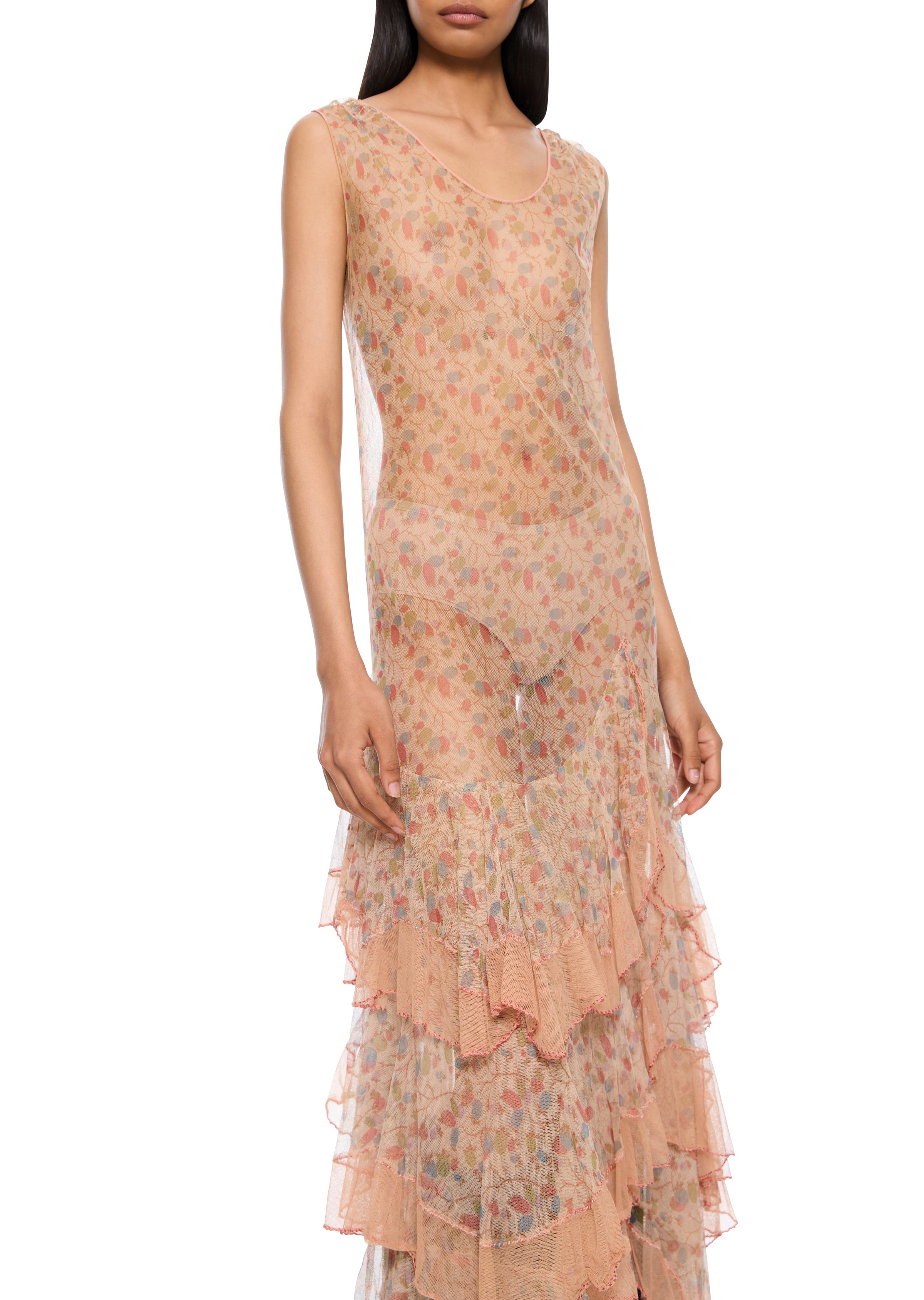 1930s Floral Peach Shift Dress