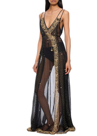 1970s Navy & Gold Sheer Gown