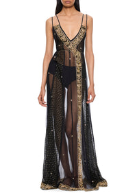 1970s Navy & Gold Sheer Gown
