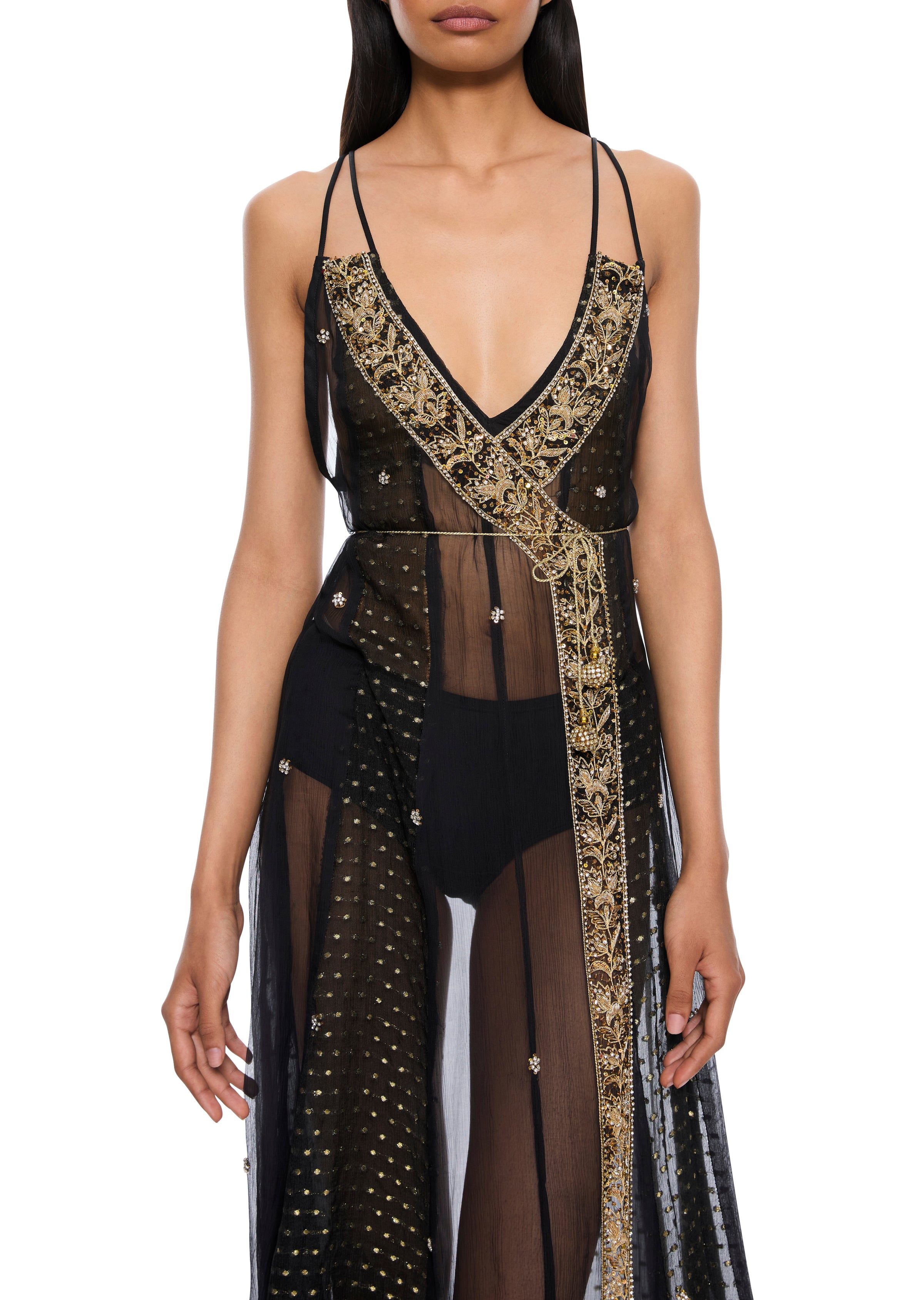 1970s Navy & Gold Sheer Gown