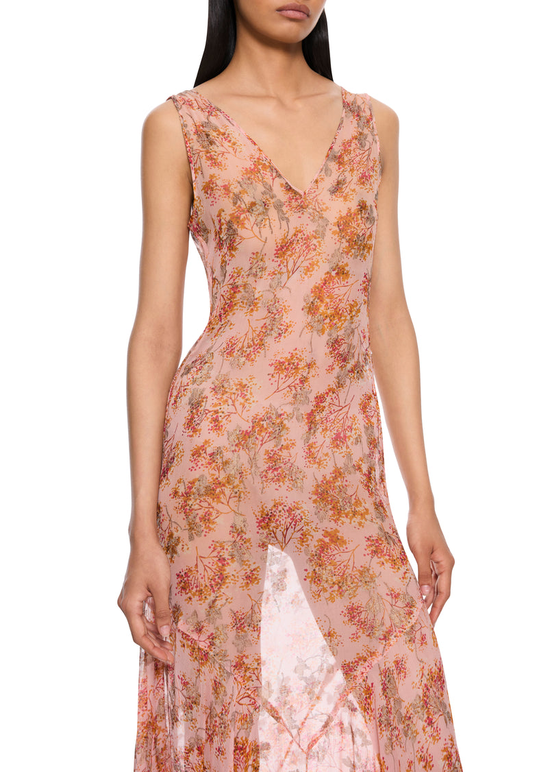 1920s Silk Chiffon Floral Dress