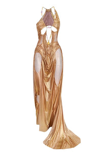 Gold Wetlook Venus Long Dress