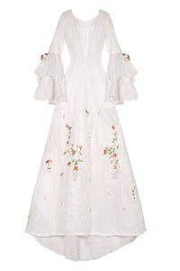 1970s Floral Bell Sleeve Wedding Dress