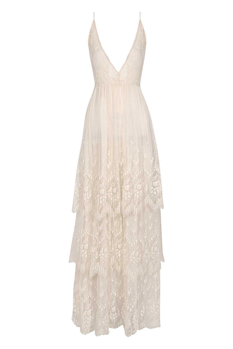 1940s Ivory Tiered Lace Sundress