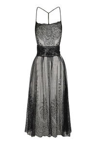 1940s Black Lace Beaded Midi Dress