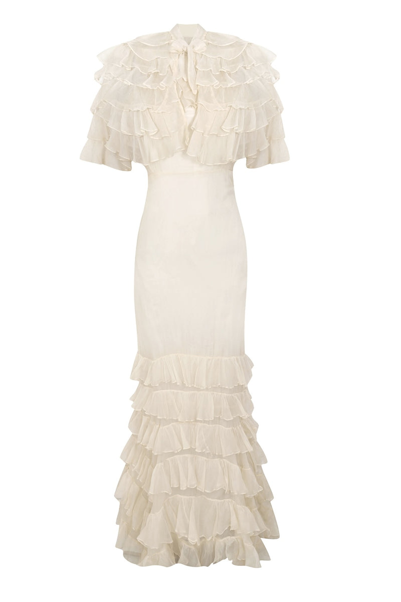 1930s Ivory Silk Midi Dress and Cape