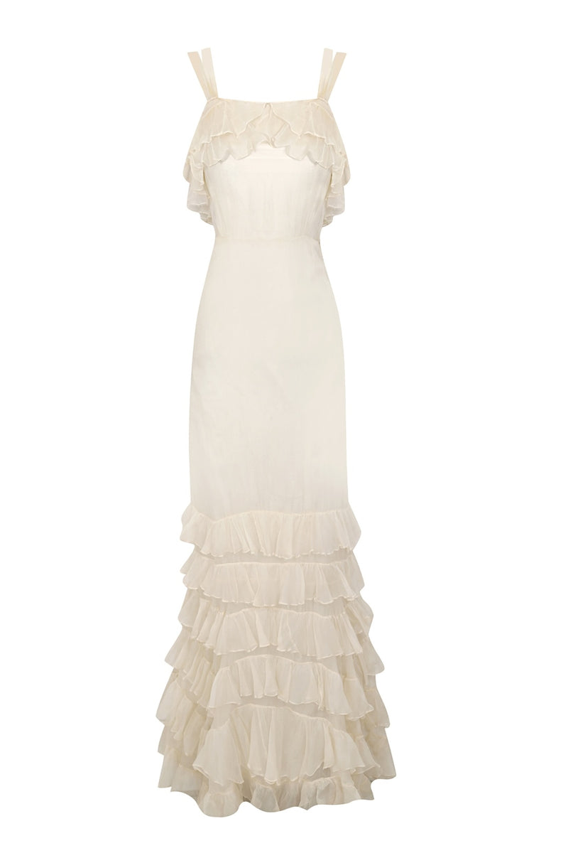 1930s Ivory Silk Midi Dress and Cape