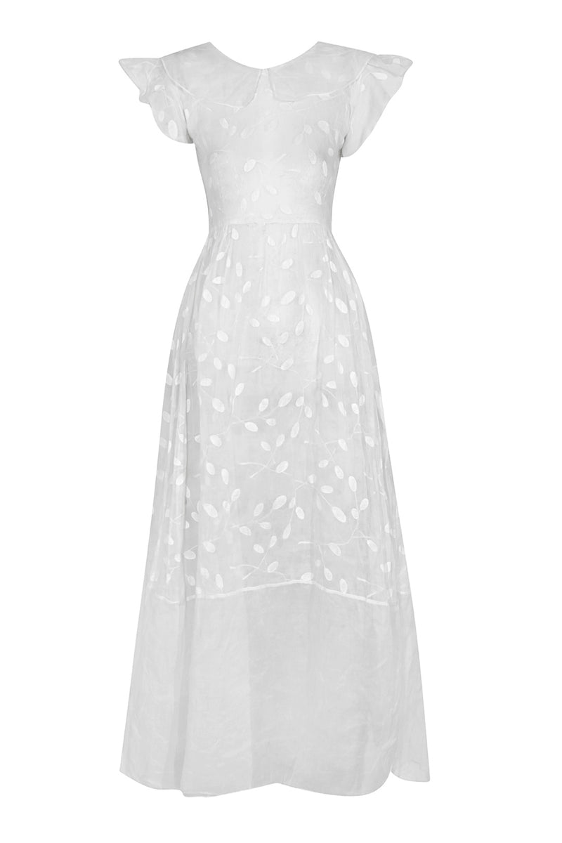 1940s White Embroidered Day Dress