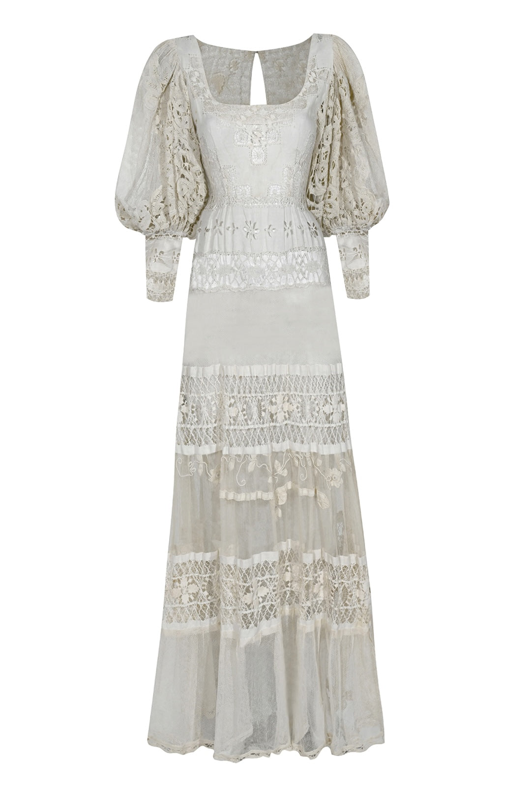 1920s Ivory Handmade Lace Gown with Puffball Sleeves – Annie's