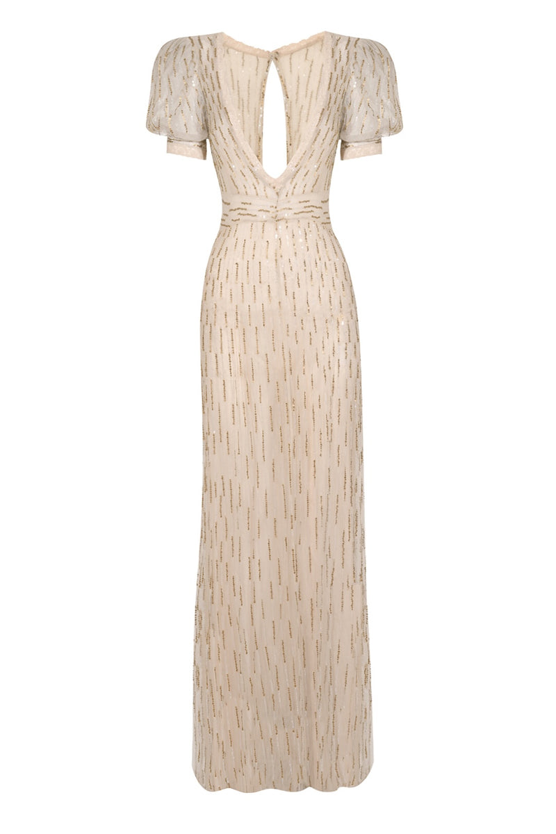 1930s Hand Embroidered Gold Sequin Dress