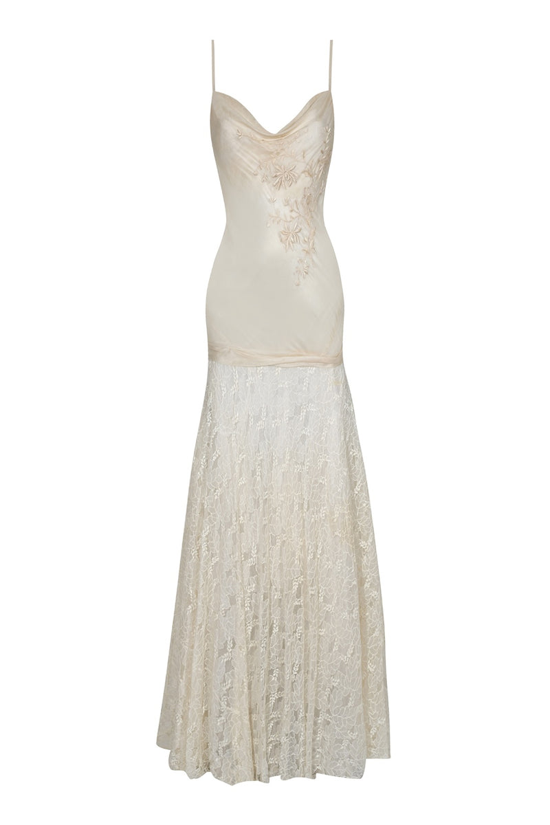 1930s White Silk and Lace Slip