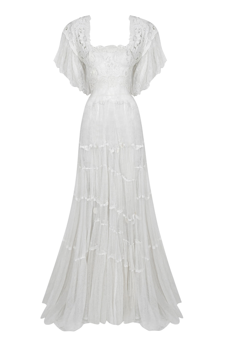 1940s Handmade Irish Lace White Gown