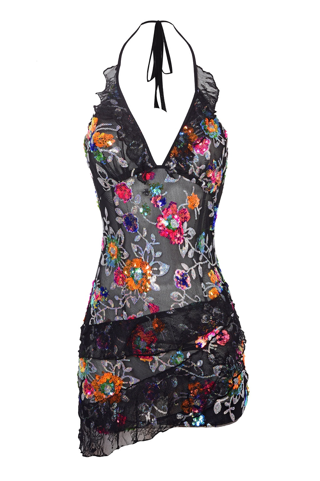 Floral Sequin Ruffle Mini Dress – Annie's Ibiza