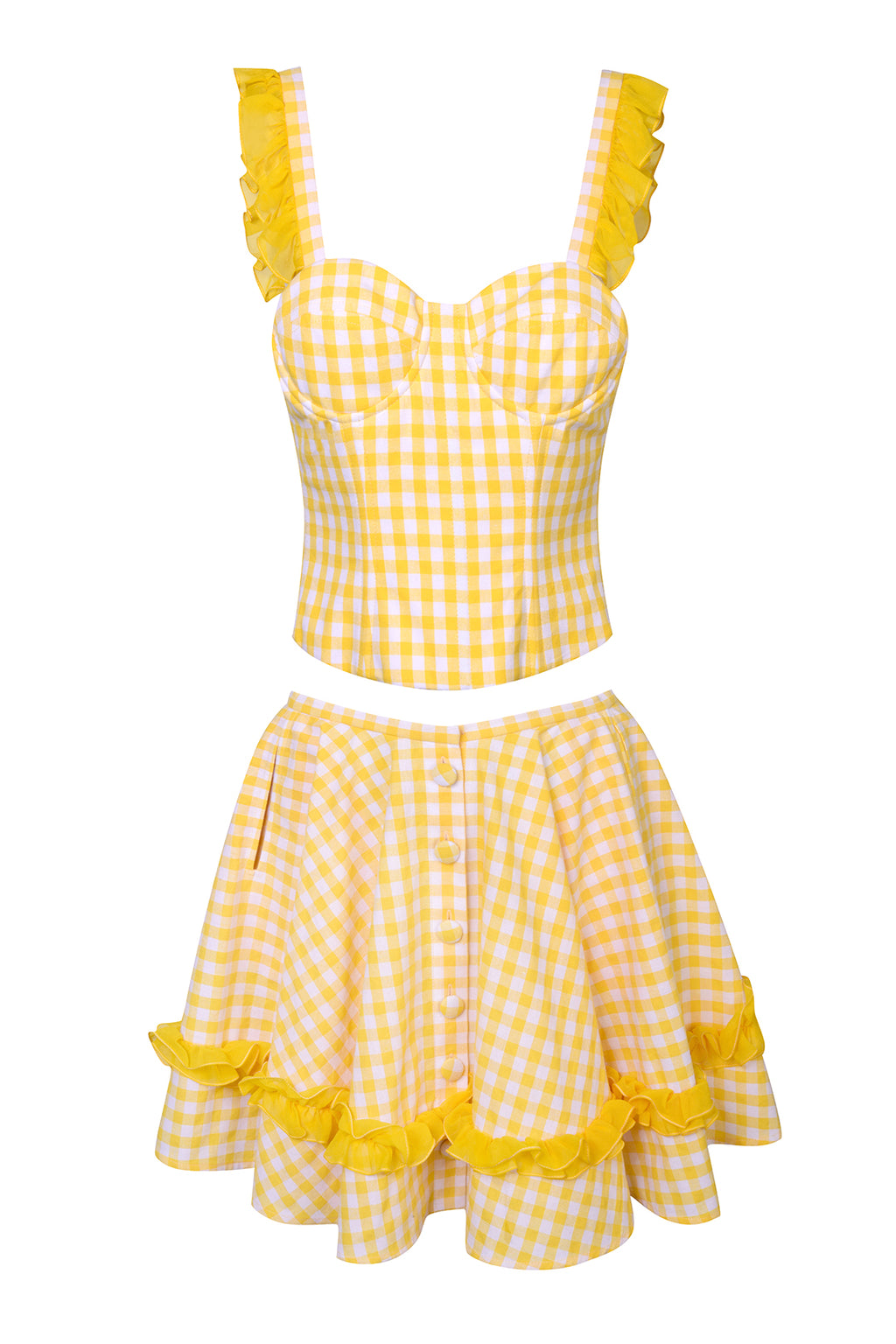 Checkered Ruffle Yellow Mini Skirt