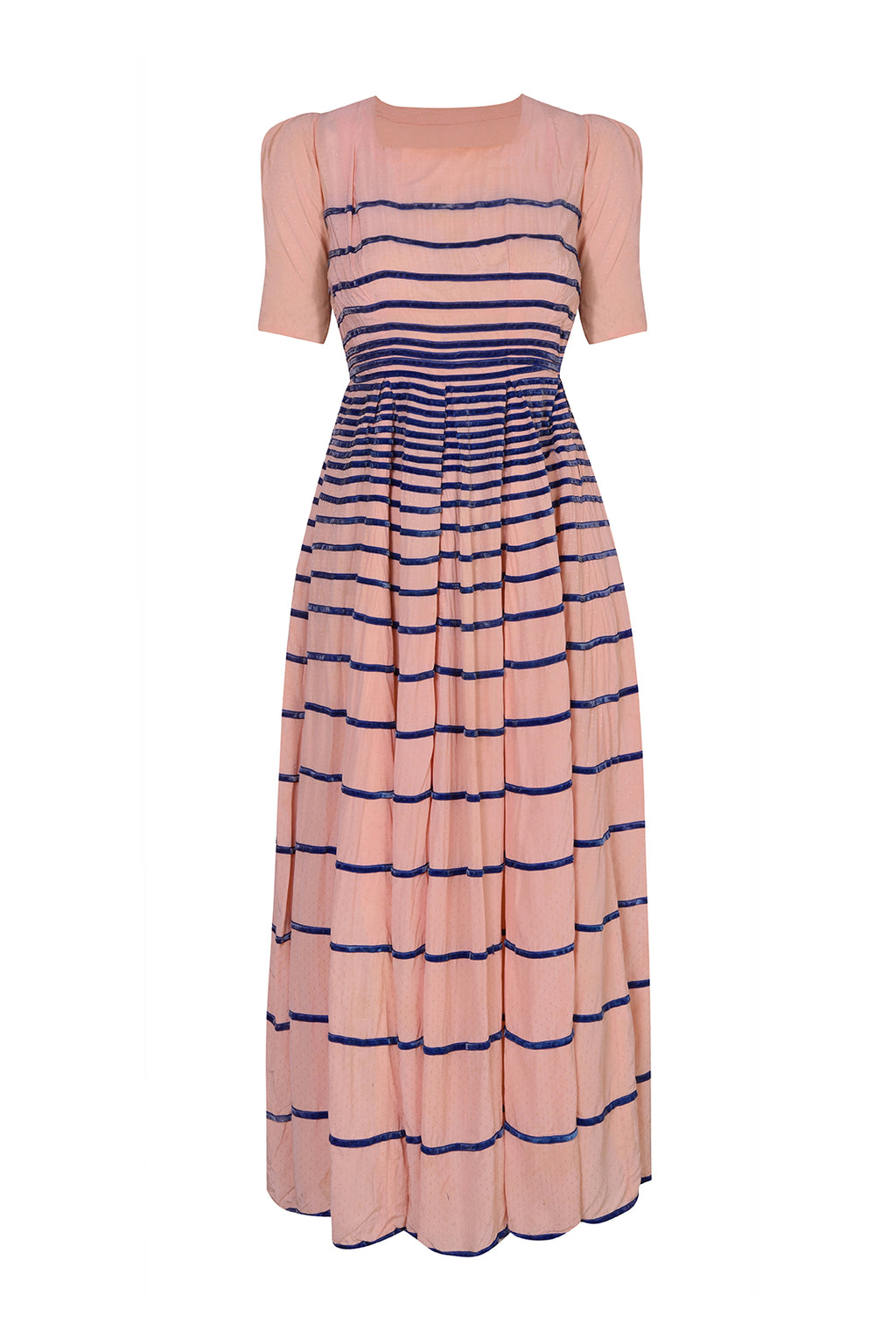 1940's Pink & Blue Velvet Stripes Dress
