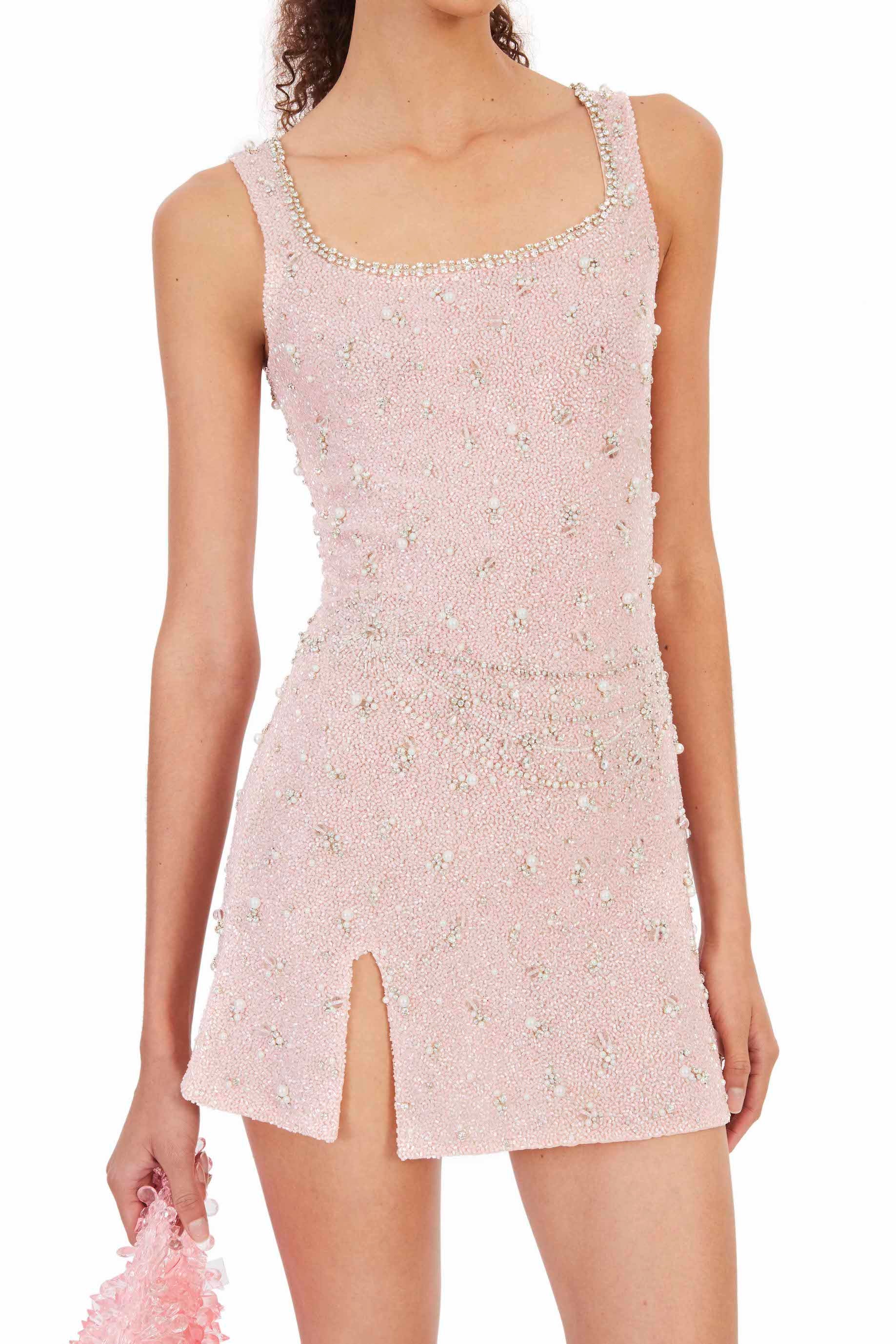 Rose Whispers 'Amelie' Lace Trim Mini Dress