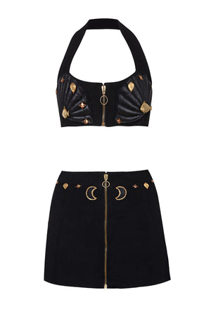 Black & Gold Shell Suede Leather Set
