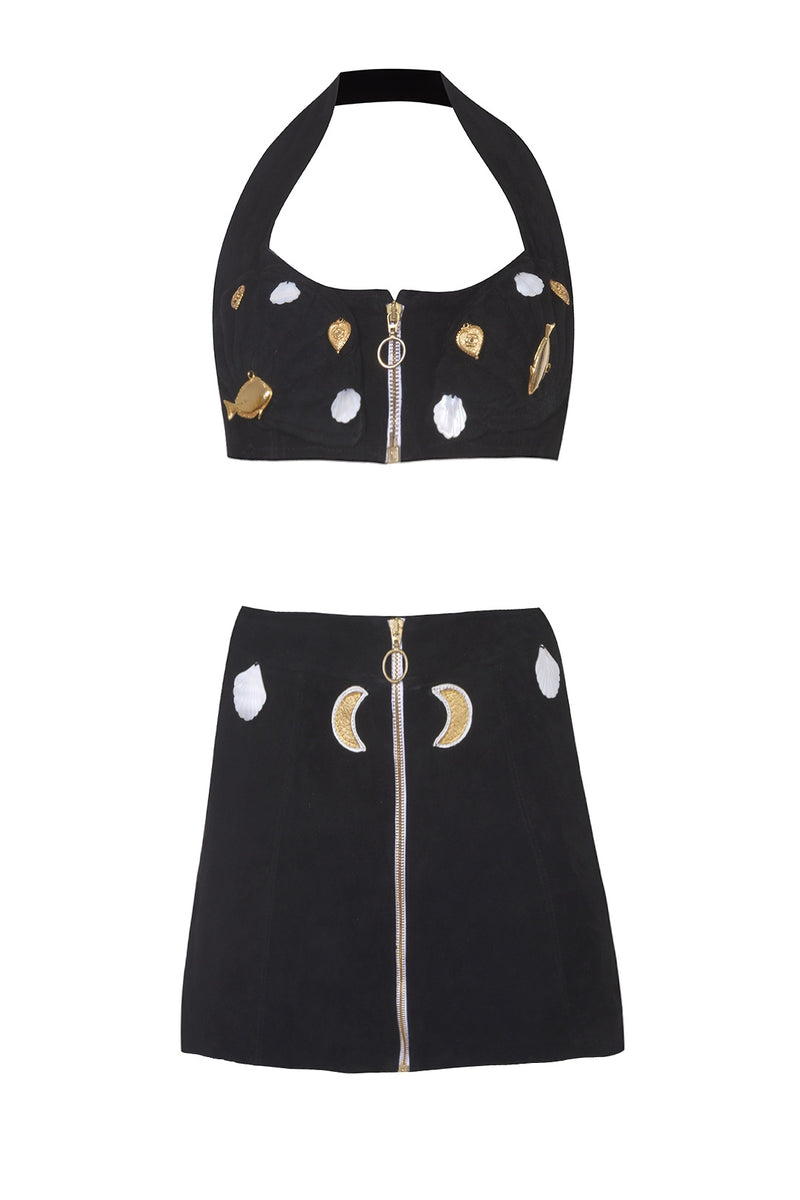 Black Shell Suede Leather Set
