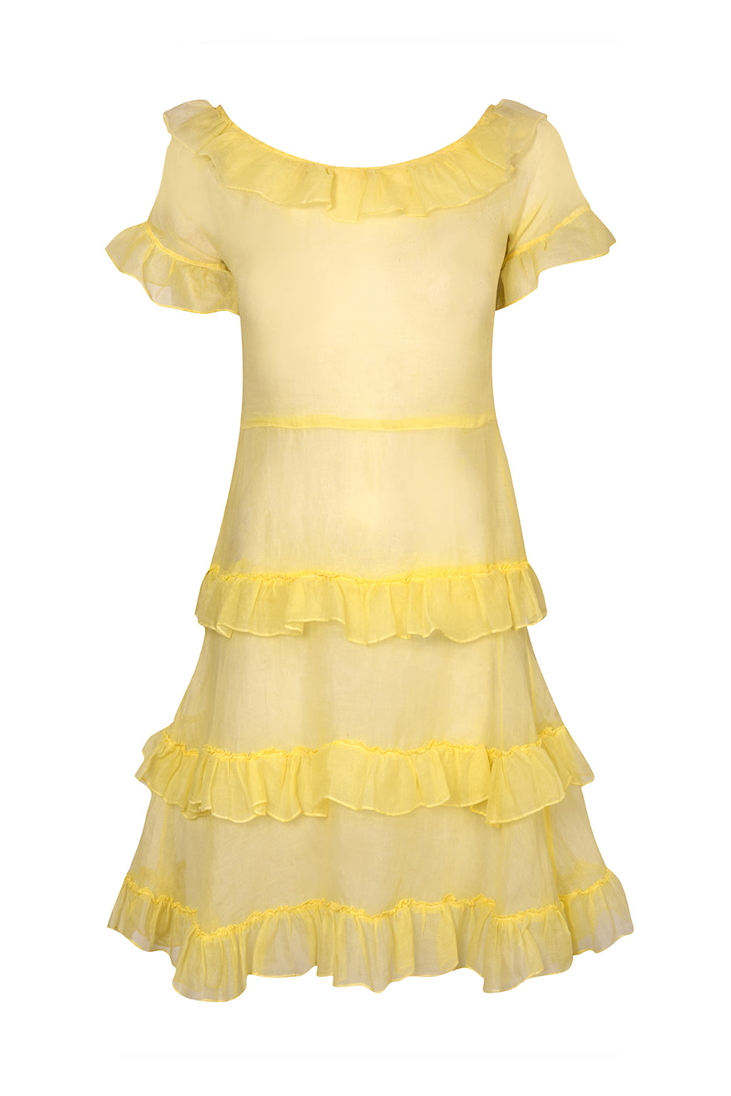1940s Yellow Chiffon Ruffle Mini Dress