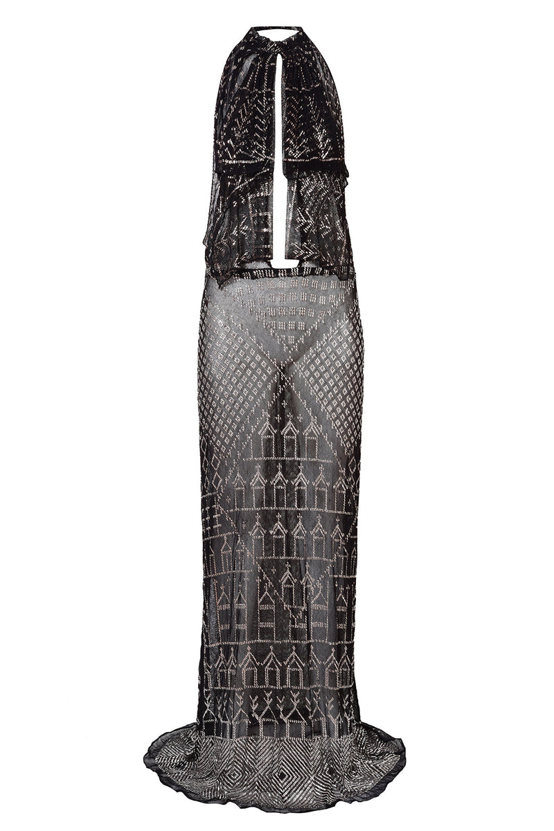 1920's Egyptian Halter Ruffle Gown