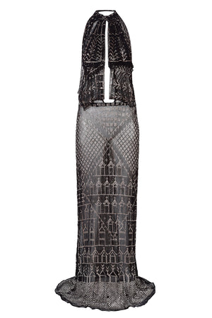 1920's Egyptian Halter Ruffle Gown