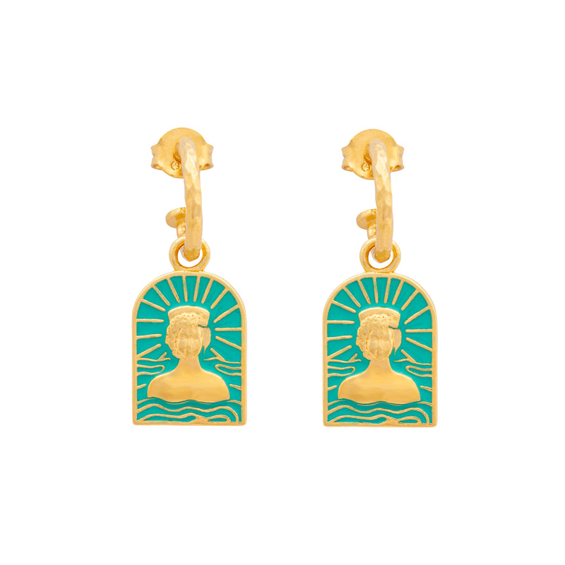 Aqua Enamel Tanit Charm on Textured Hoop, Sold Singular