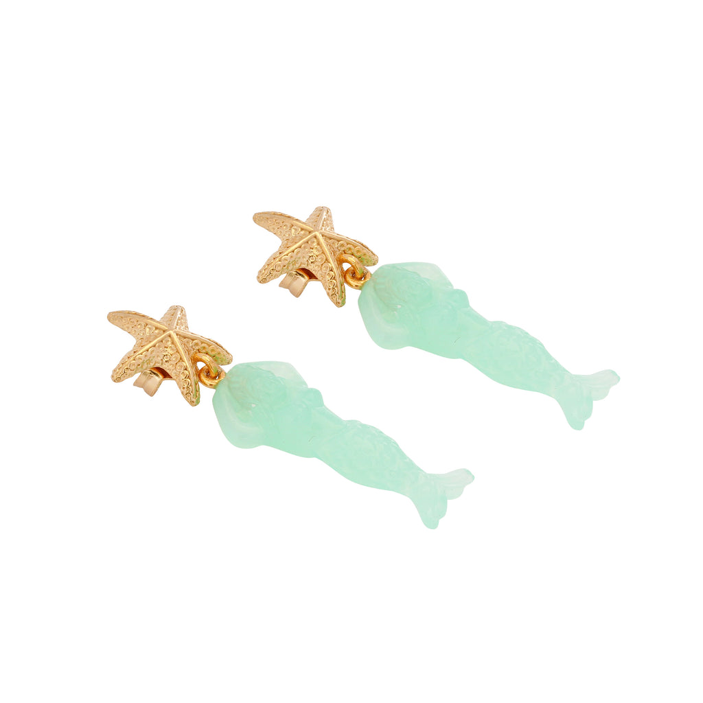 Mermaid Carved Stone & Starfish Earrings - Pre Order
